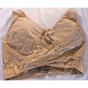 Cara Mia Womens Size 2X Nude Lace Padded Stretch Bralette Bra Natural Color